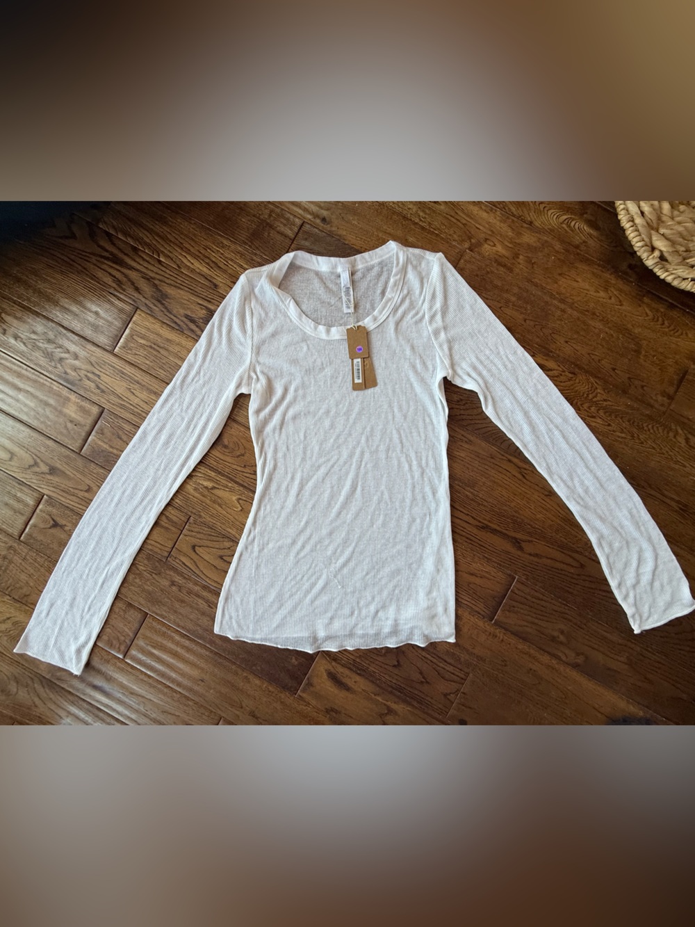 NWT SKIMS Sheer Cotton Long Sleeve Crew Neck White S